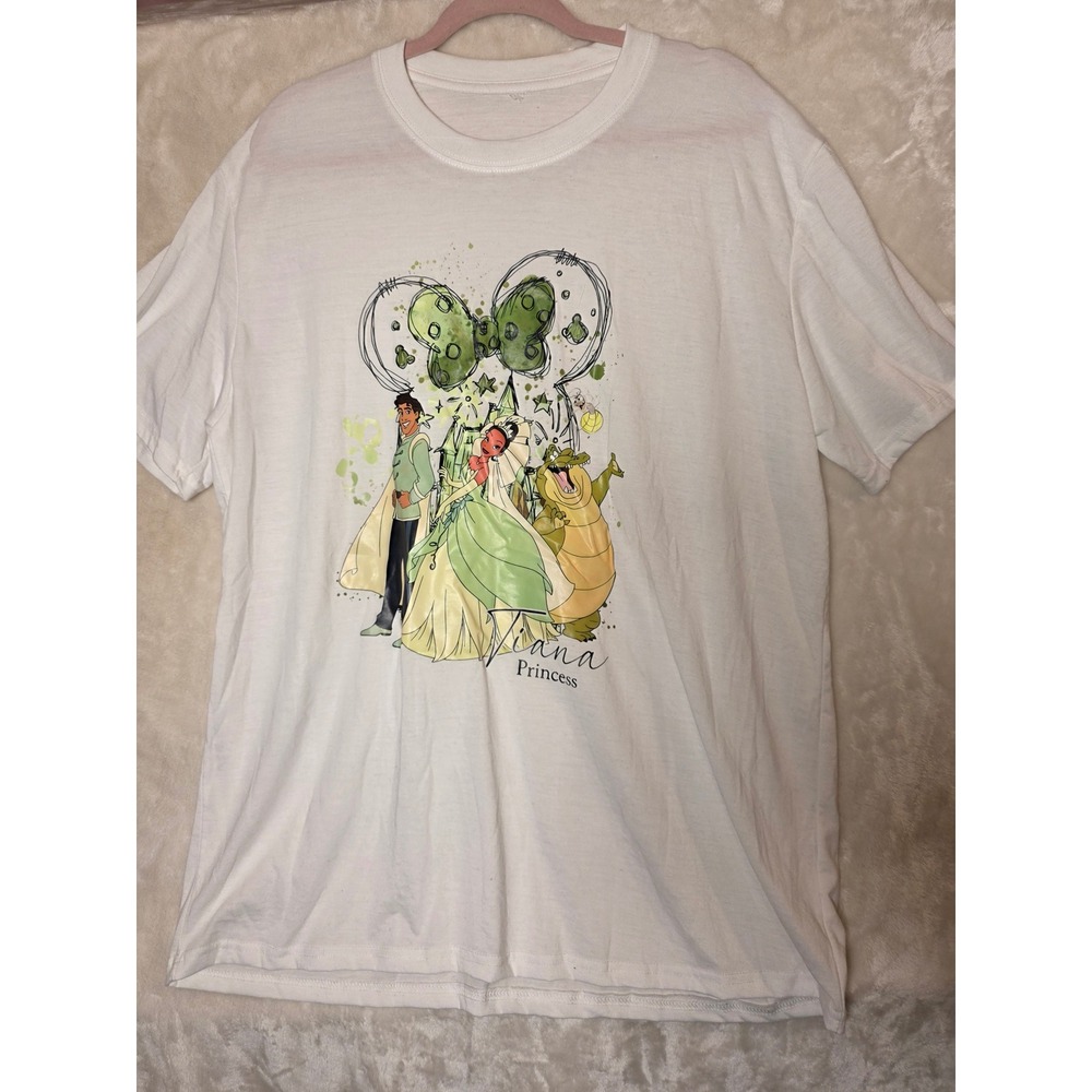 Custom Princess Tiana Sketch Graphic Tee White Short Sleeve Women XL
